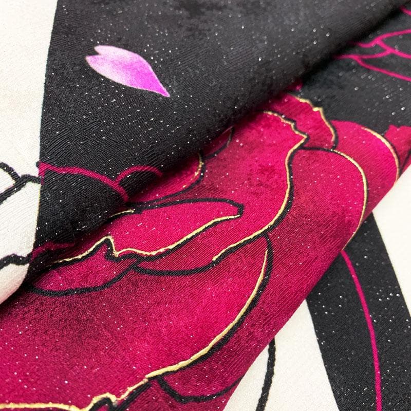 510z3.508y20.小物☆振袖 銀通し モダン 金彩 地紋 薔薇 白黒☆