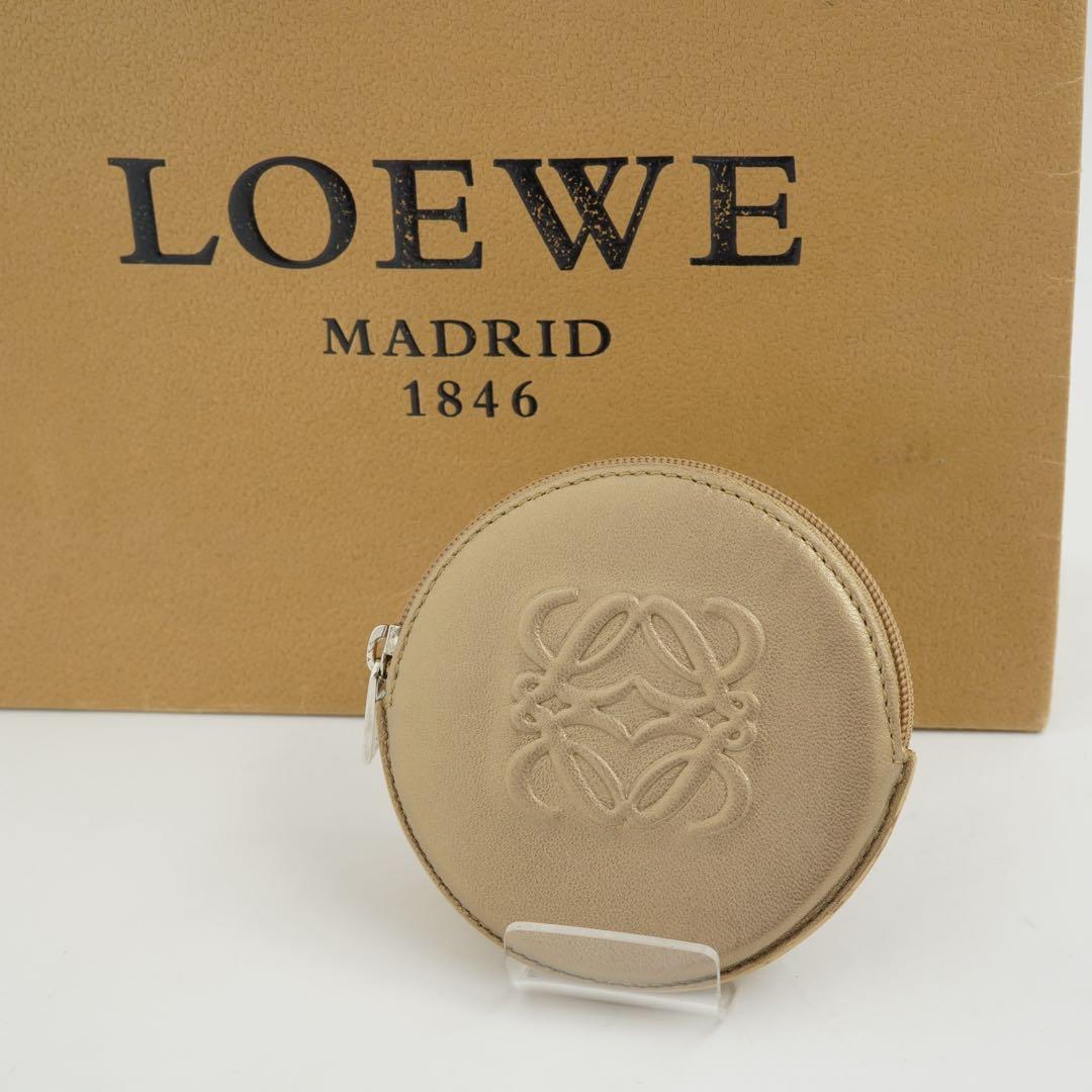 未使用品　ロエベ　ケース　小銭入れ　アナグラム　レザー　希少カラー　金色