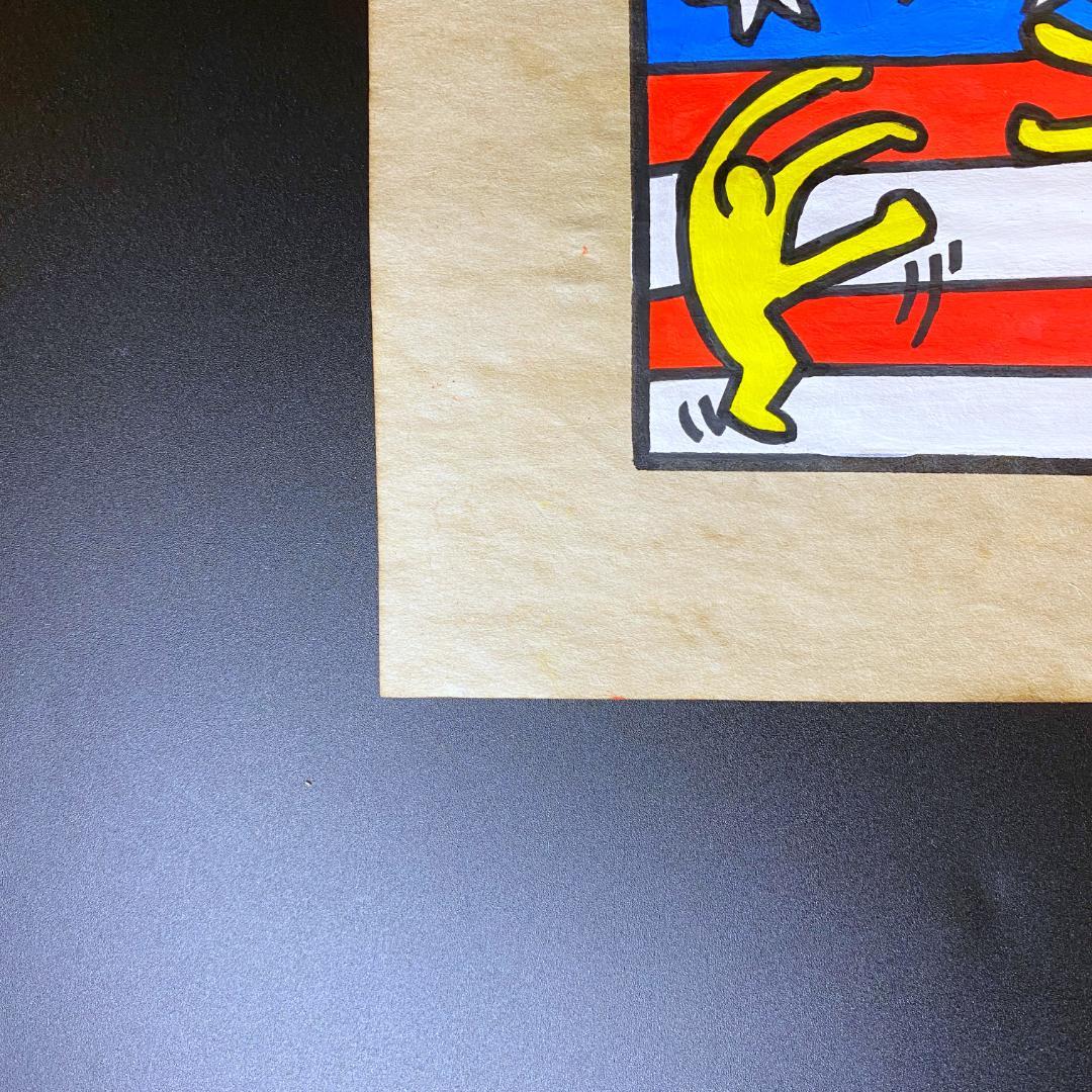 【模写】キース・ヘリング ドローイング 水彩 手描き サイン・スタンプ入 額装済