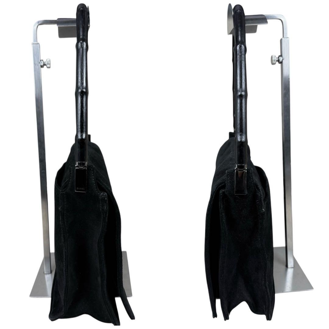 【良品】GUCCI グッチ ロゴ刻印 バンブー ワンショルダーバッグ スエード