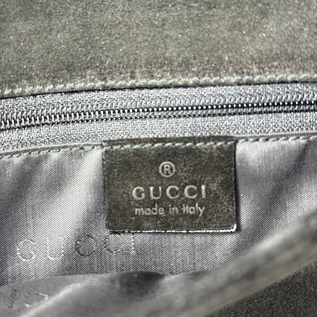 【良品】GUCCI グッチ ロゴ刻印 バンブー ワンショルダーバッグ スエード