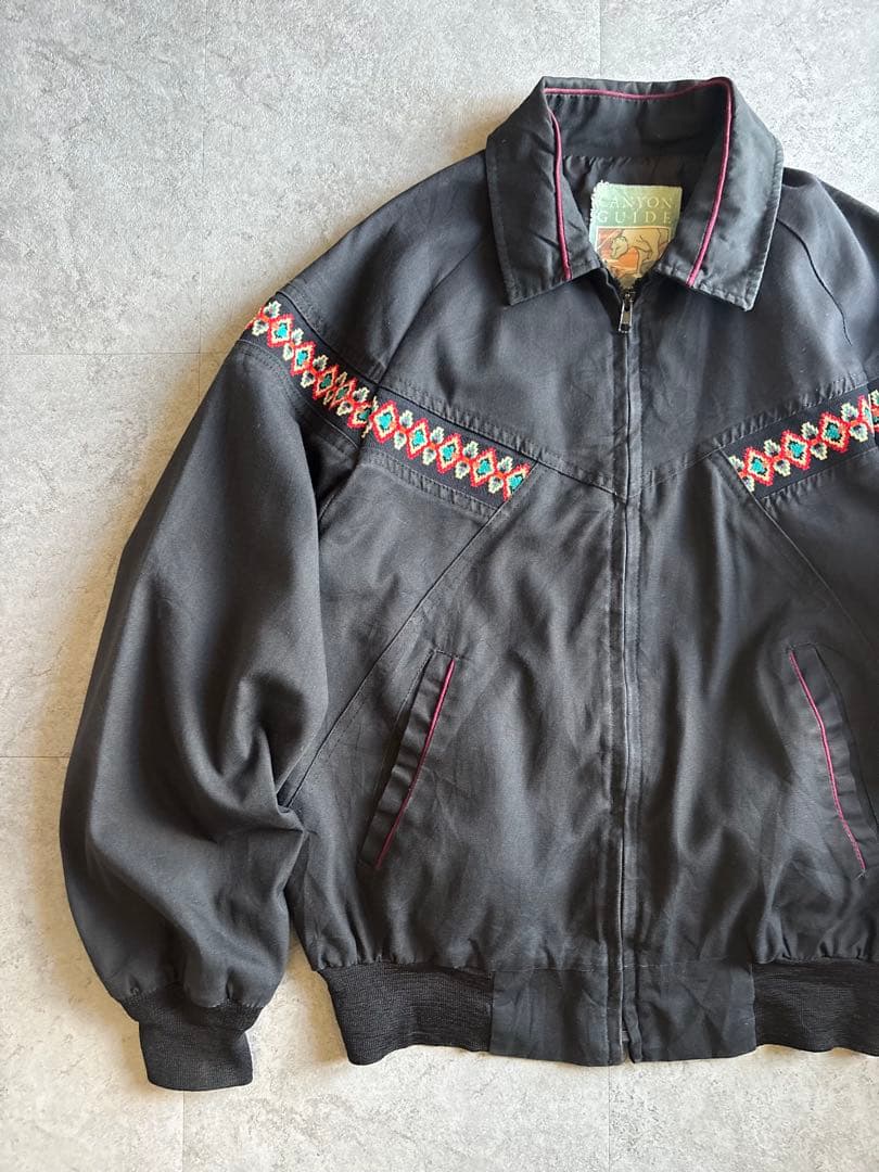 90s USA製 CANYON GUIDE ネイティブ柄ジャケット 短丈ブラック