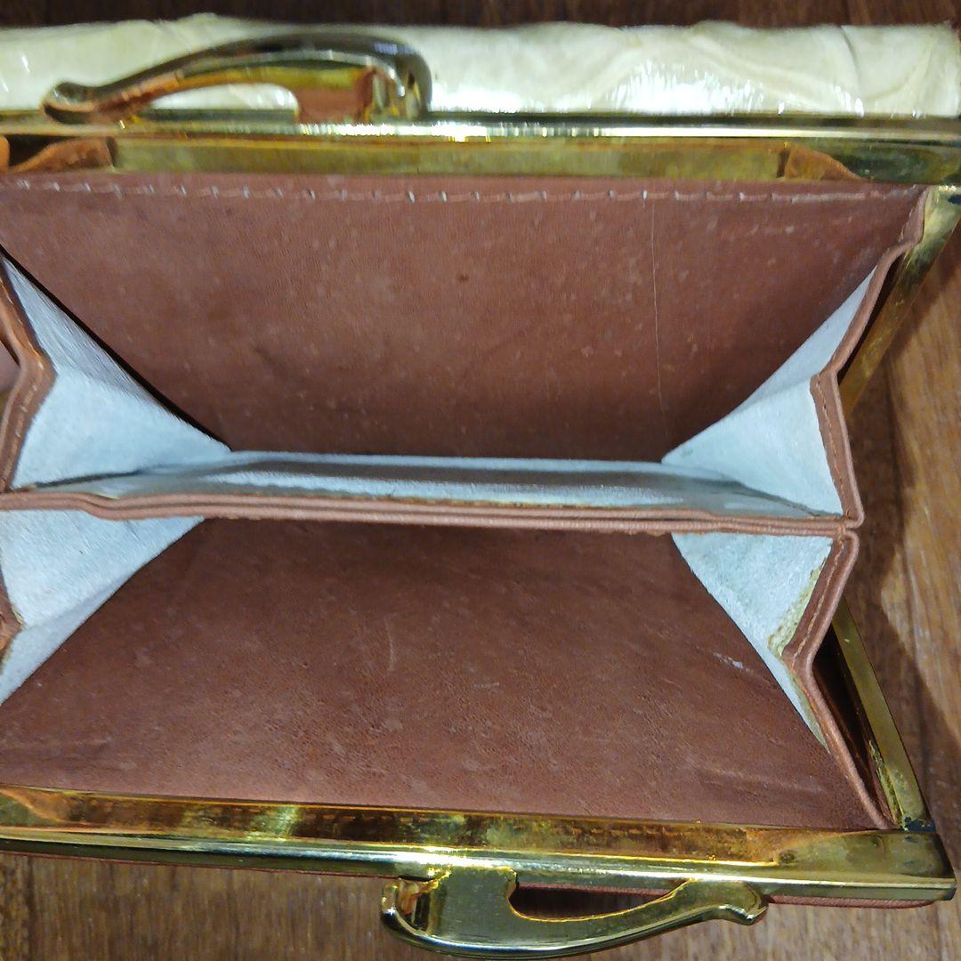 【レア】アルマジロ革 レザー 皮 二つ折り財布 がま口 金色 茶色 クリーム色