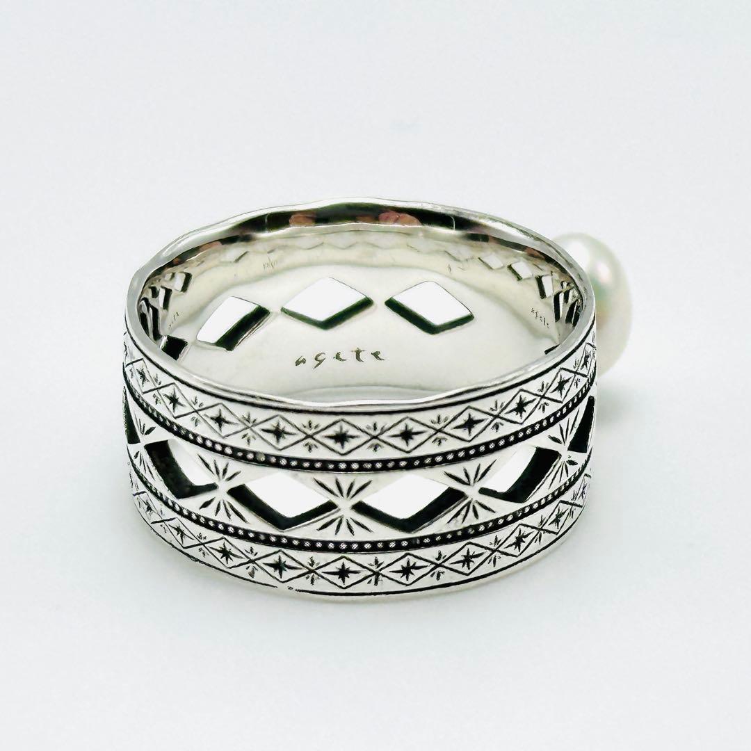 現行品　agete 35th コレクション　シルバーパールリング　ワイド　17号