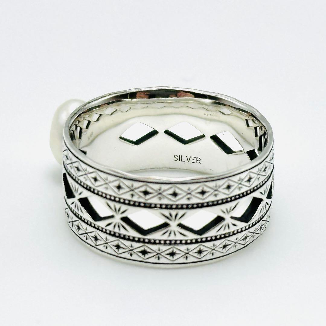 現行品　agete 35th コレクション　シルバーパールリング　ワイド　17号