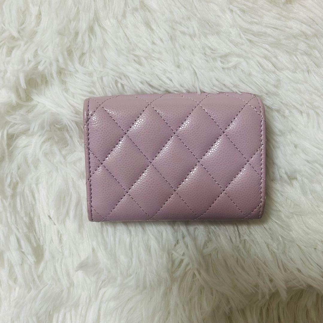 CHANEL シャネル レザー ミニウォレット 三つ折り財布 ピンク