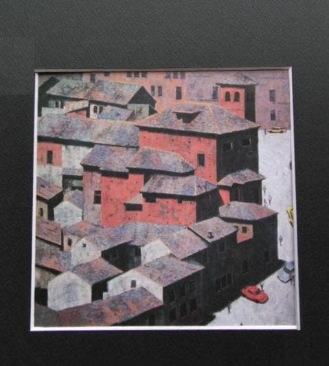 中町進、【街角】、希少な額装用画集より、新品額装付、状態良好