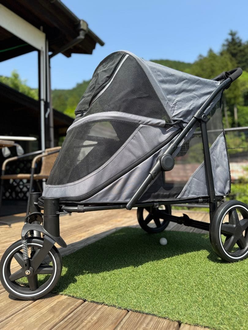 犬用ペットカート メッシュカバー付き グレー