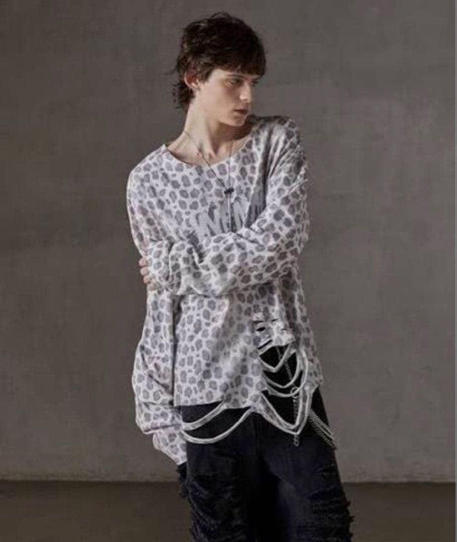 GRANCY 白レオパード　ロンT L