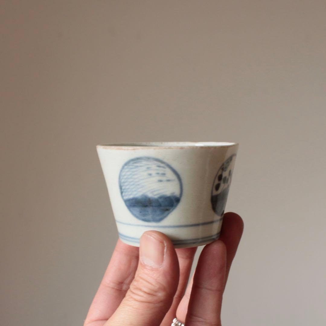 染付 丸紋 丸文 筒盃 No.2 蕎麦猪口 古美術 古道具 アンティーク