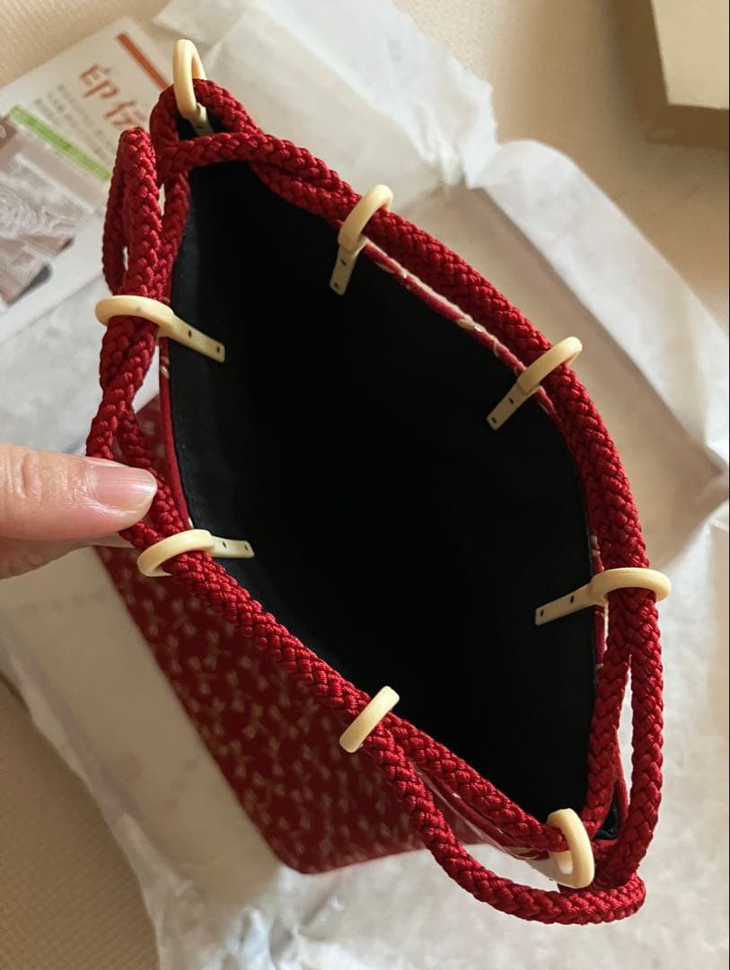 印傳屋 合切袋 赤 トンボ柄 和装用バッグ