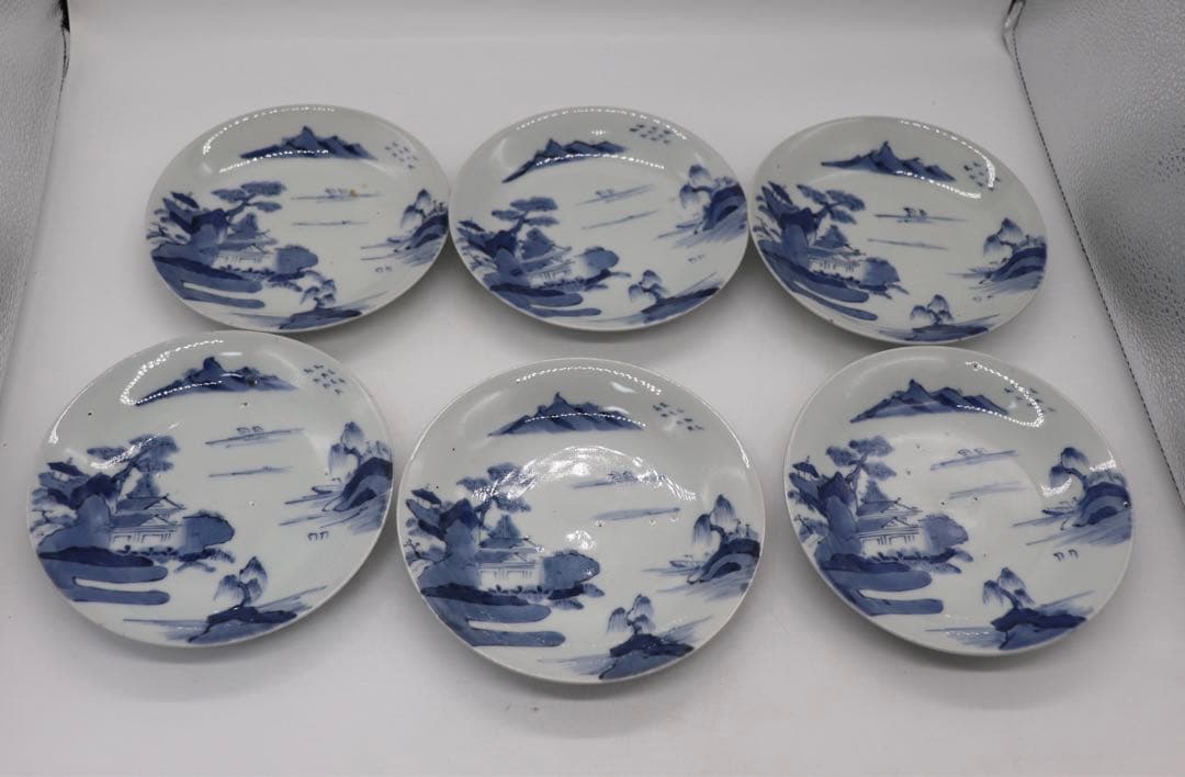 染付　山水紋中皿6点　送料込み0425
