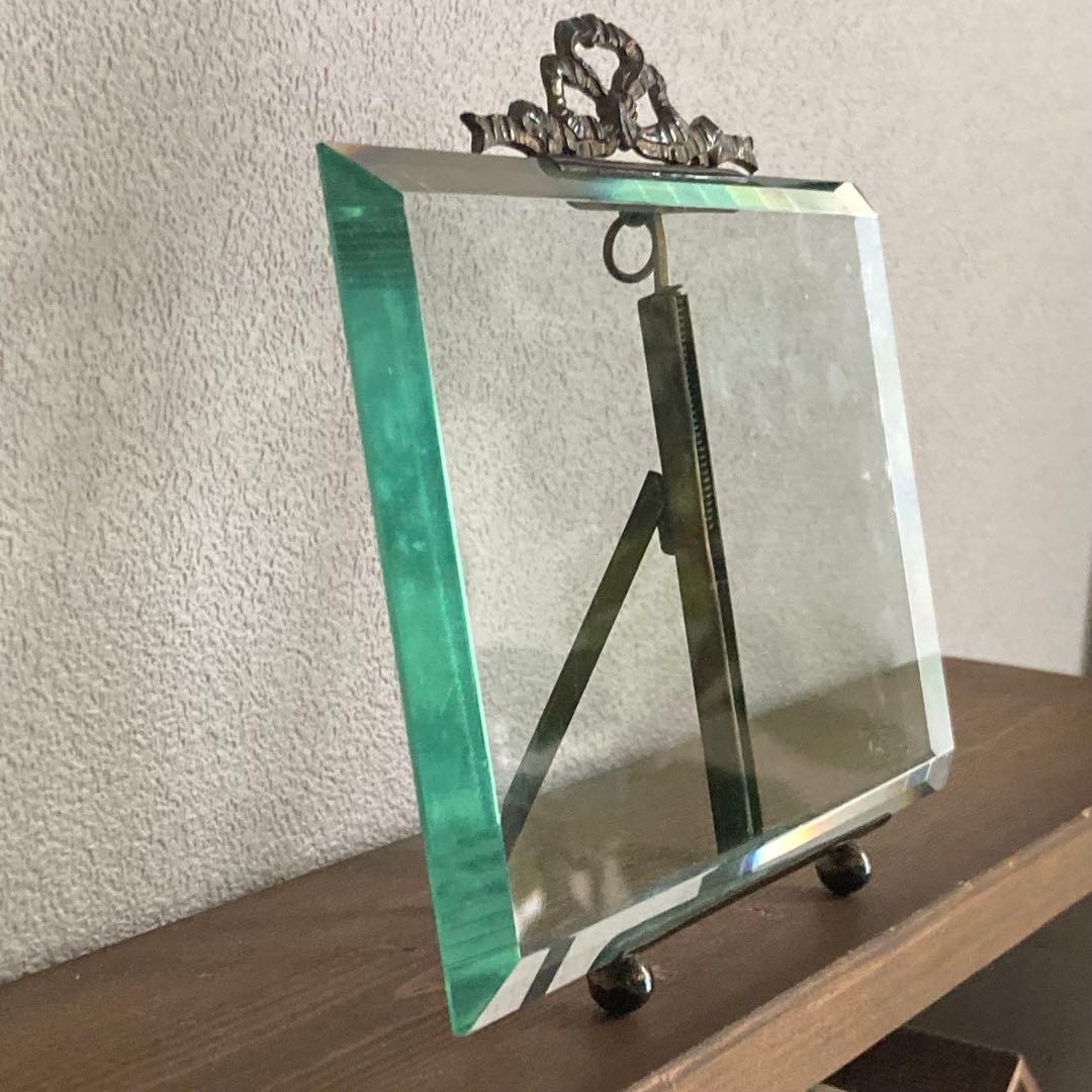 フランスアンティーク　ガラスと真鍮　リボンモチーフのフレーム希少サイズ