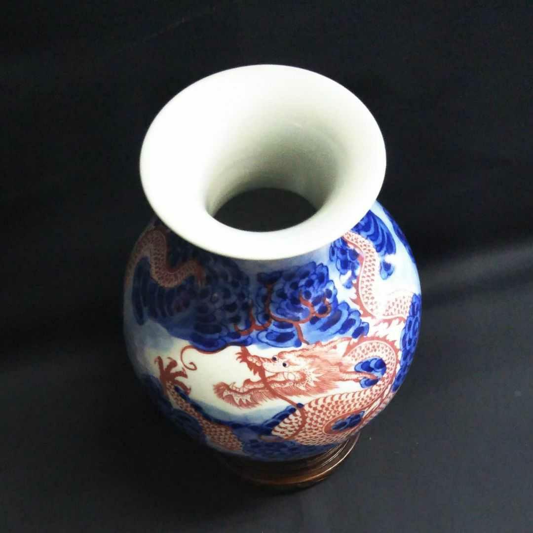 ※中国古美術/青花釉裏紅赤龍紋瓶(底款:大清康熈年製)保存箱付/