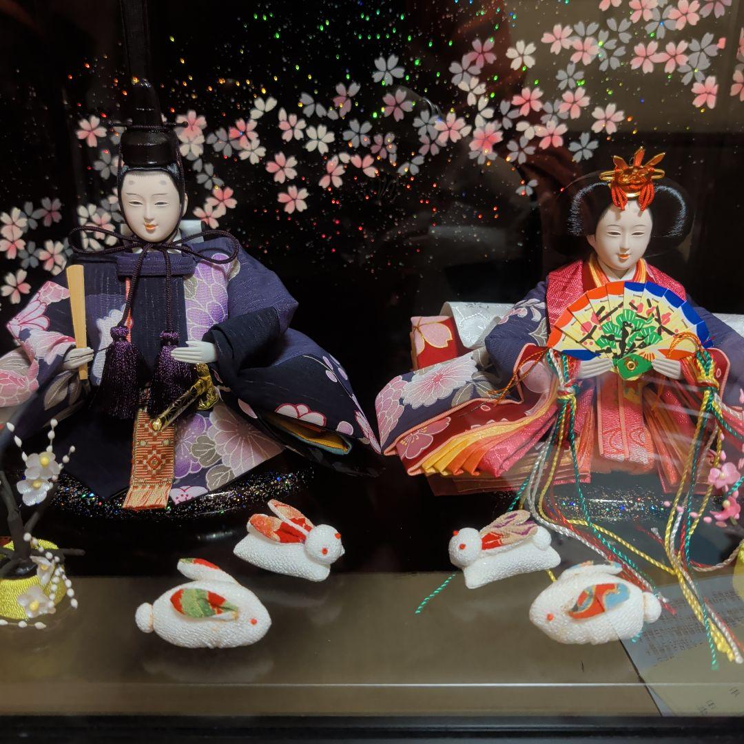 ほぼ未使用！寿慶 雛人形 2人 ガラスケース付き