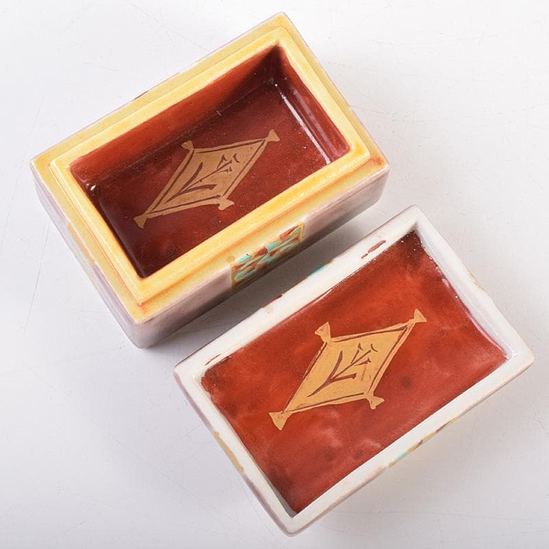 九谷焼　三代　田村敬星造　色絵金彩　毛筆細字　香合　共布共箱　M　R7600