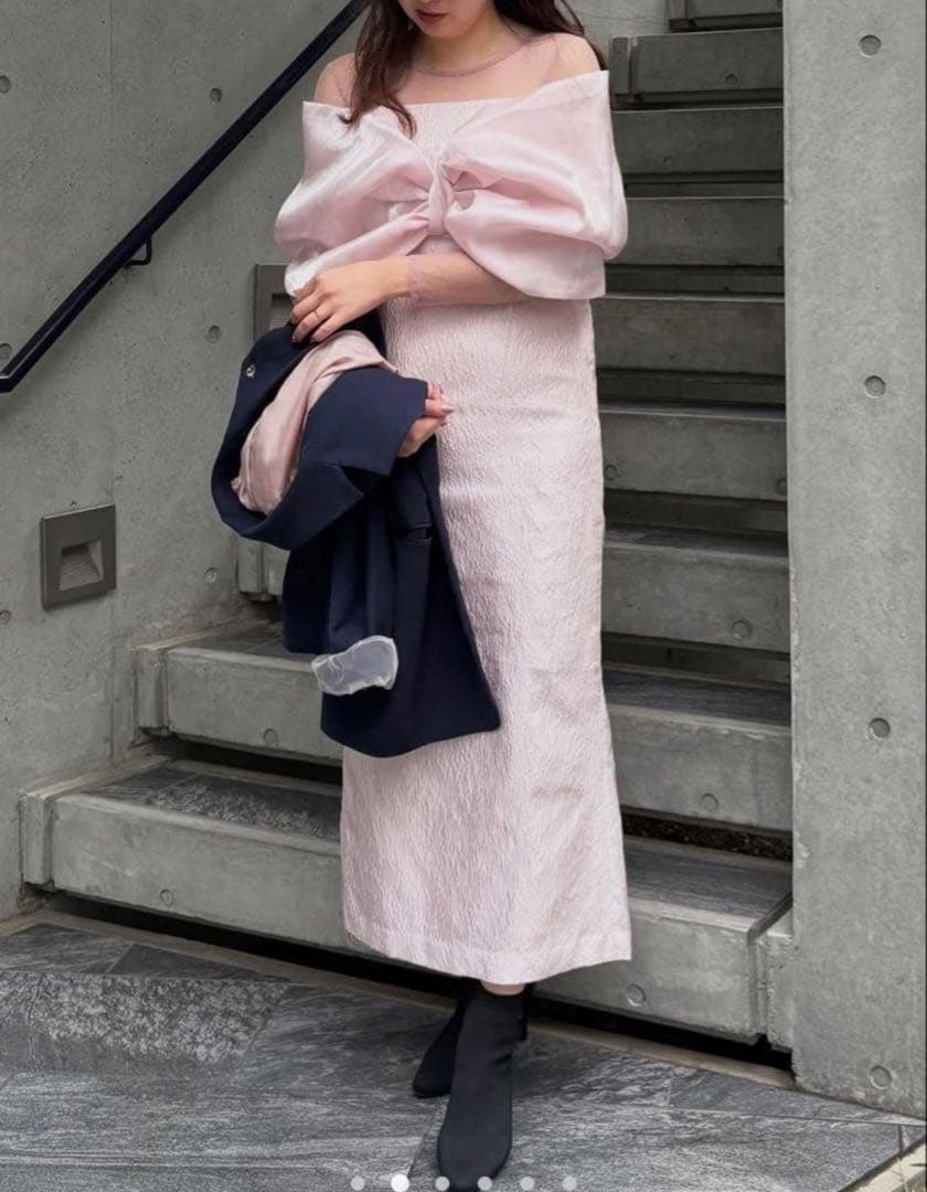 ecmile. RIBBON TIGHT DRESS ピンク