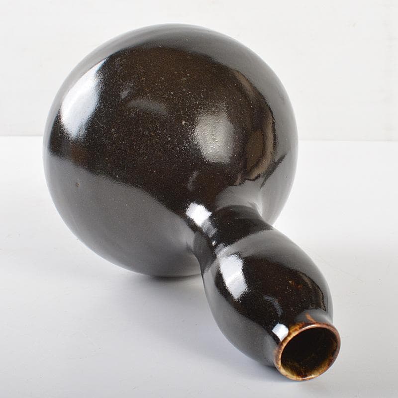 越中瀬戸焼　黒釉　瓢形徳利　時代箱　V　R6459