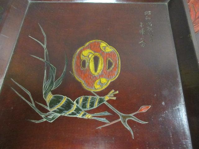 讃岐 手彫り 角盆 5枚 [B23518] 絵変り 両峰山人刀 讃岐木地漆