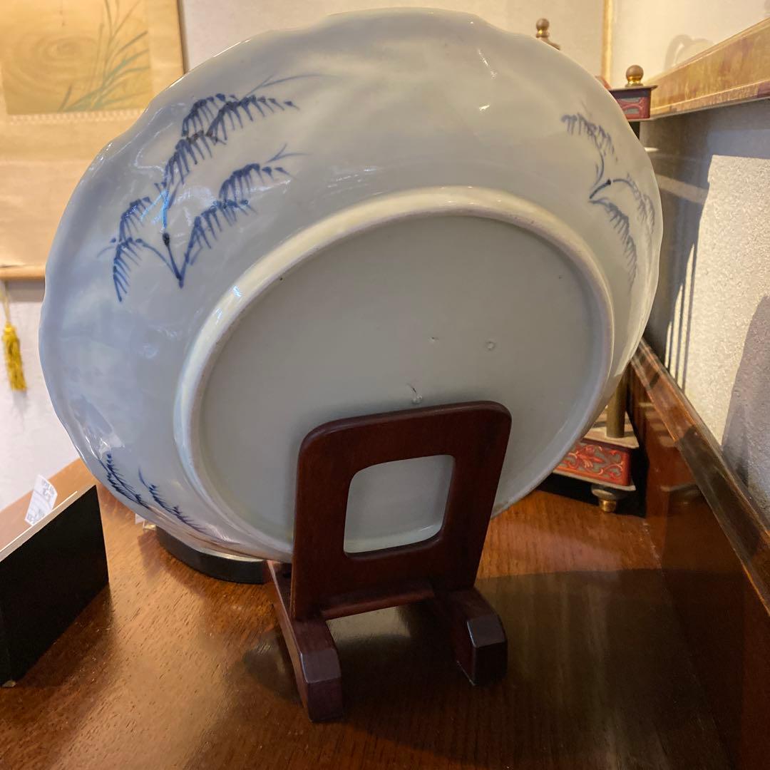 芙蓉手　鷺　大皿　青絵