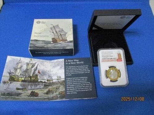 イギリス 2ポンド銀貨☆メイフラワー号航海400周年／未使用／NGC PF69