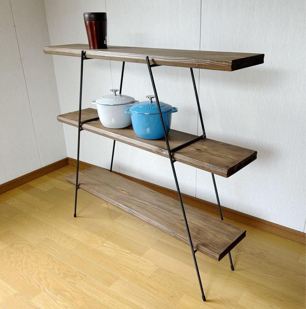 カフェ板3段シェルフ　アイアン家具　キッチン家具　オシャレ　ミニマル