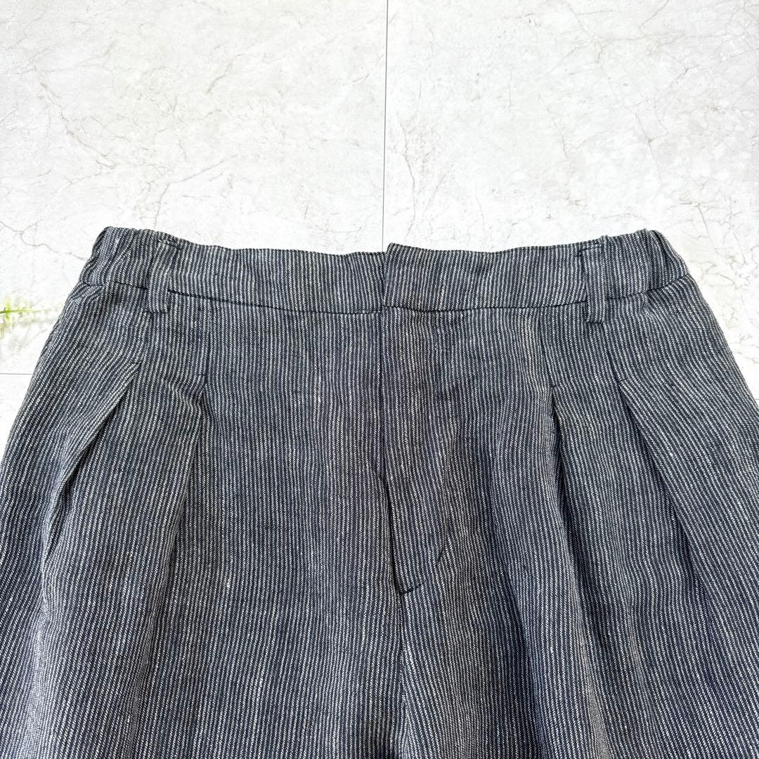 芽風　センソユニコ　サルエルパンツ　リネン　日本製　ストライプ　38サイズ
