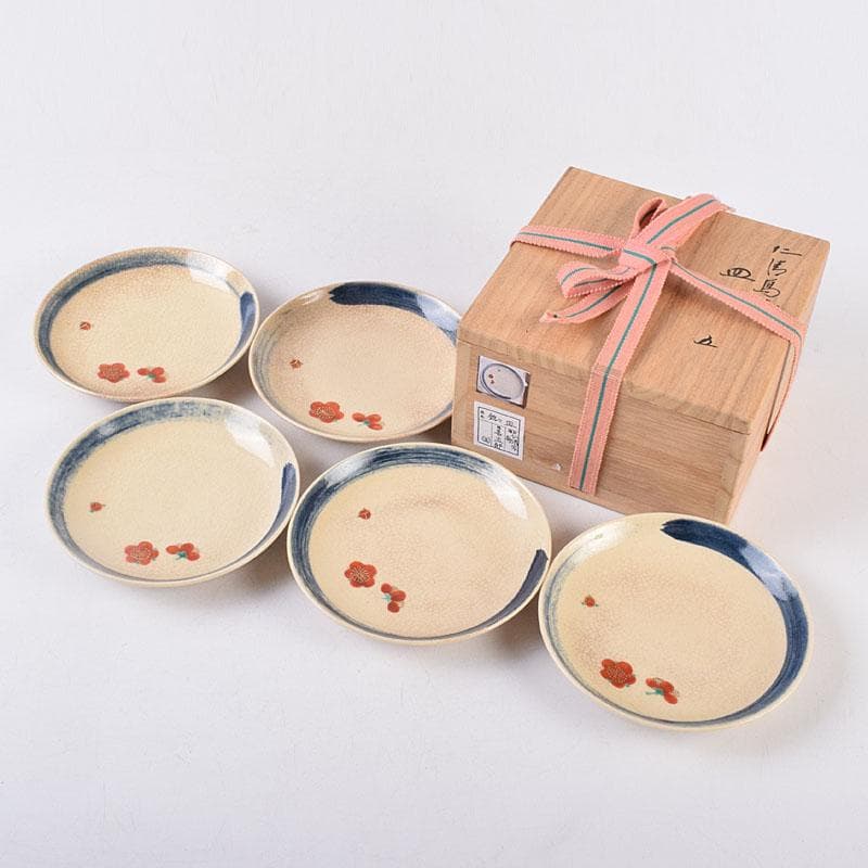 和食器　永楽善五郎作　仁清写梅皿　銘々皿　五客　共箱　V　R8935