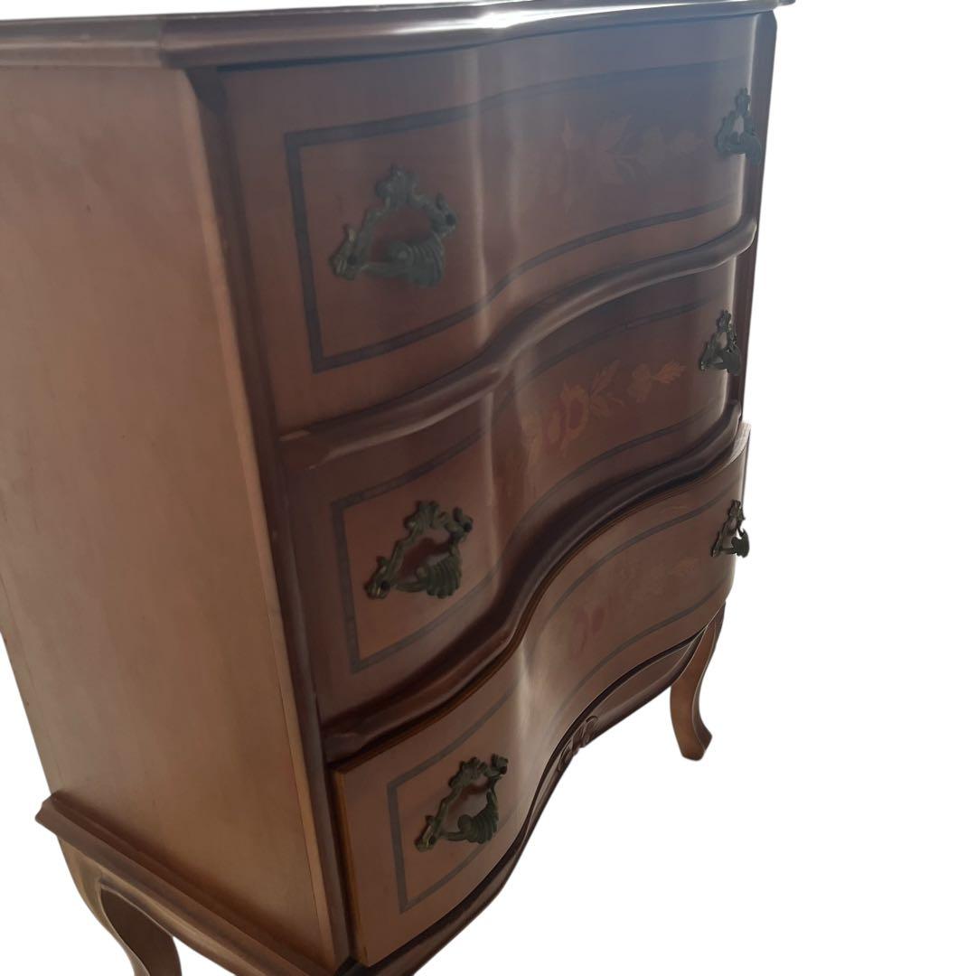 ✨イタリア製 アンティーク調 象嵌 3段コンソールチェスト 猫脚 洋箪笥 収納✨