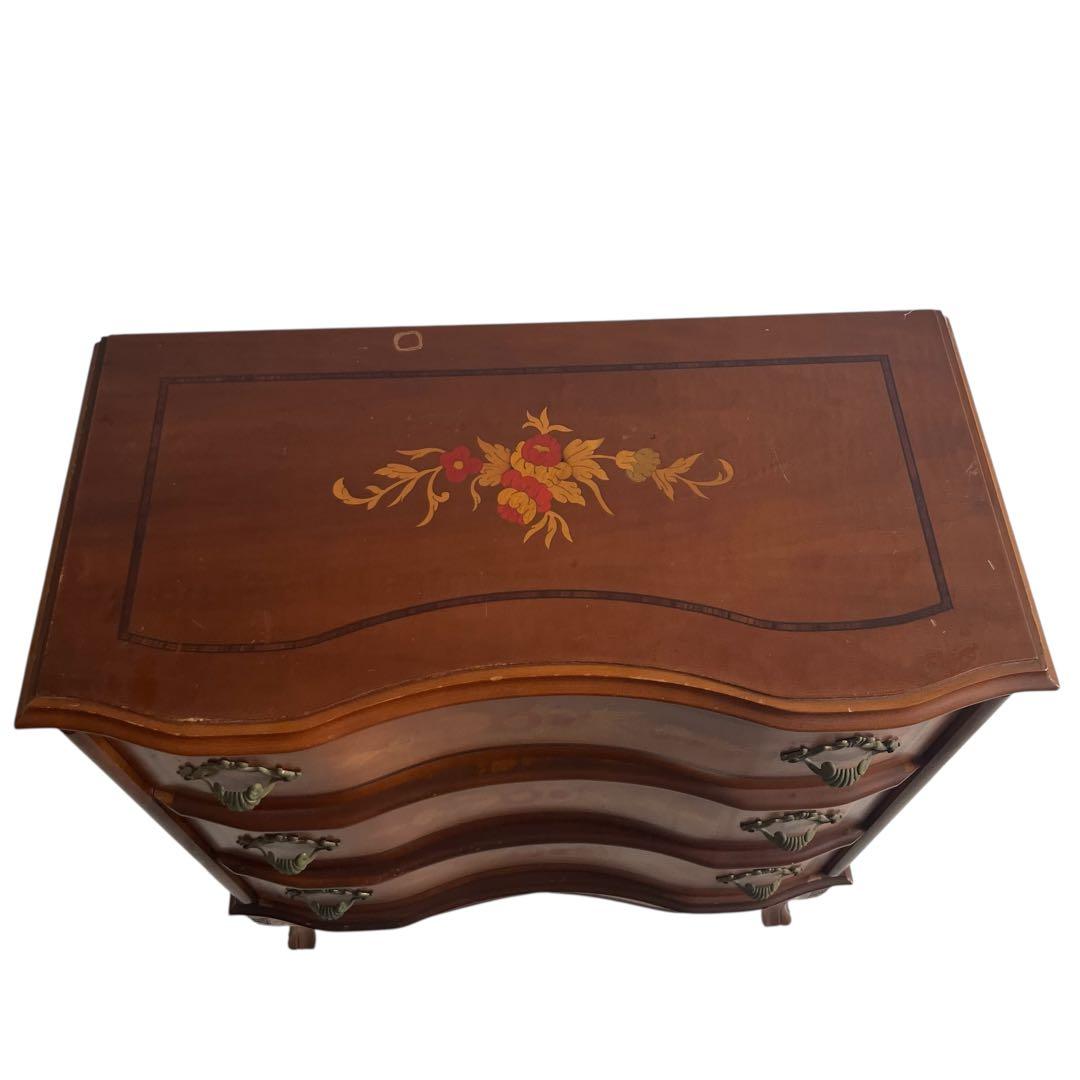 ✨イタリア製 アンティーク調 象嵌 3段コンソールチェスト 猫脚 洋箪笥 収納✨