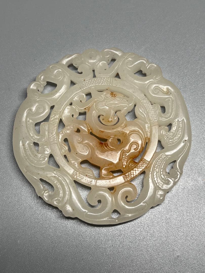 中国美術 本物和田玉 竜紋 透かし彫り 玉佩 掛け物 根付 玉彫 旧蔵 貴重