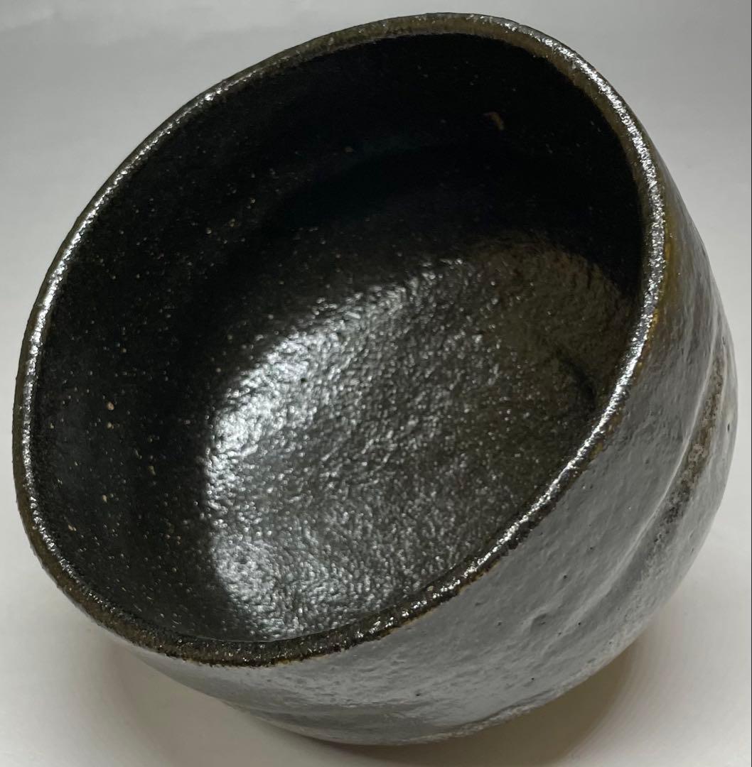五代　楽吉左衛門　宗入　黒茶碗　共箱(四方桟盛蓋) 仕覆　共布　e432a