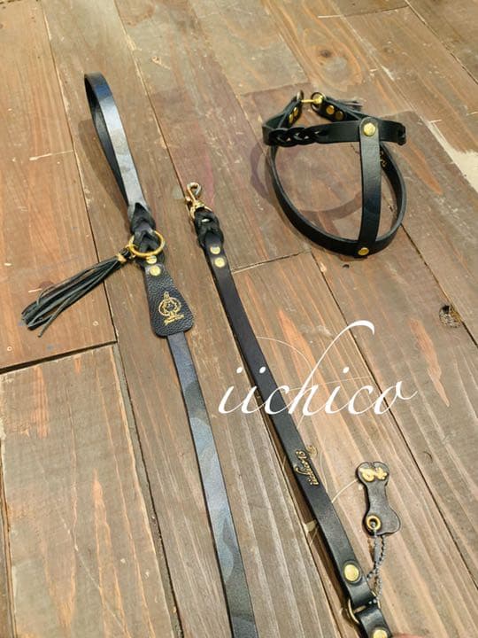 犬用　リード＆ハーネス2点SET❣️ミリタリーBlack＆Blackツートン