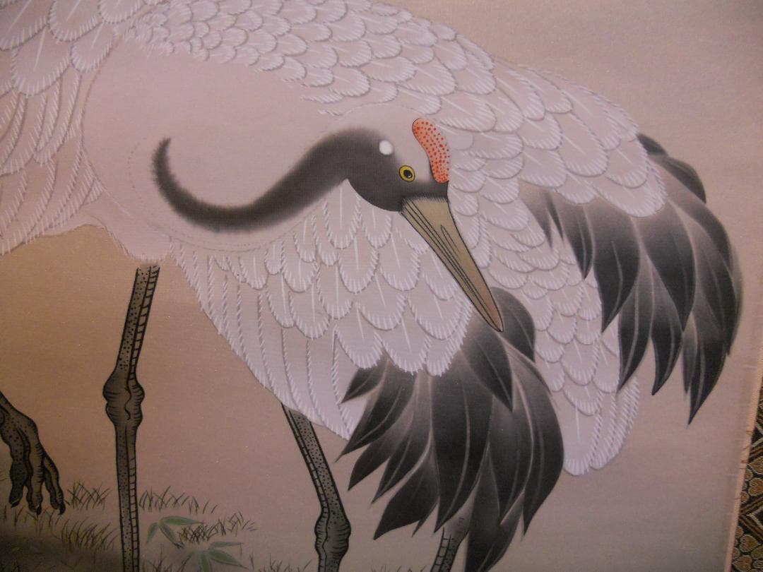 掛け軸 中島佳香 老松双鶴 絹本 希少 軸装 茶道具 掛軸 美品 です。