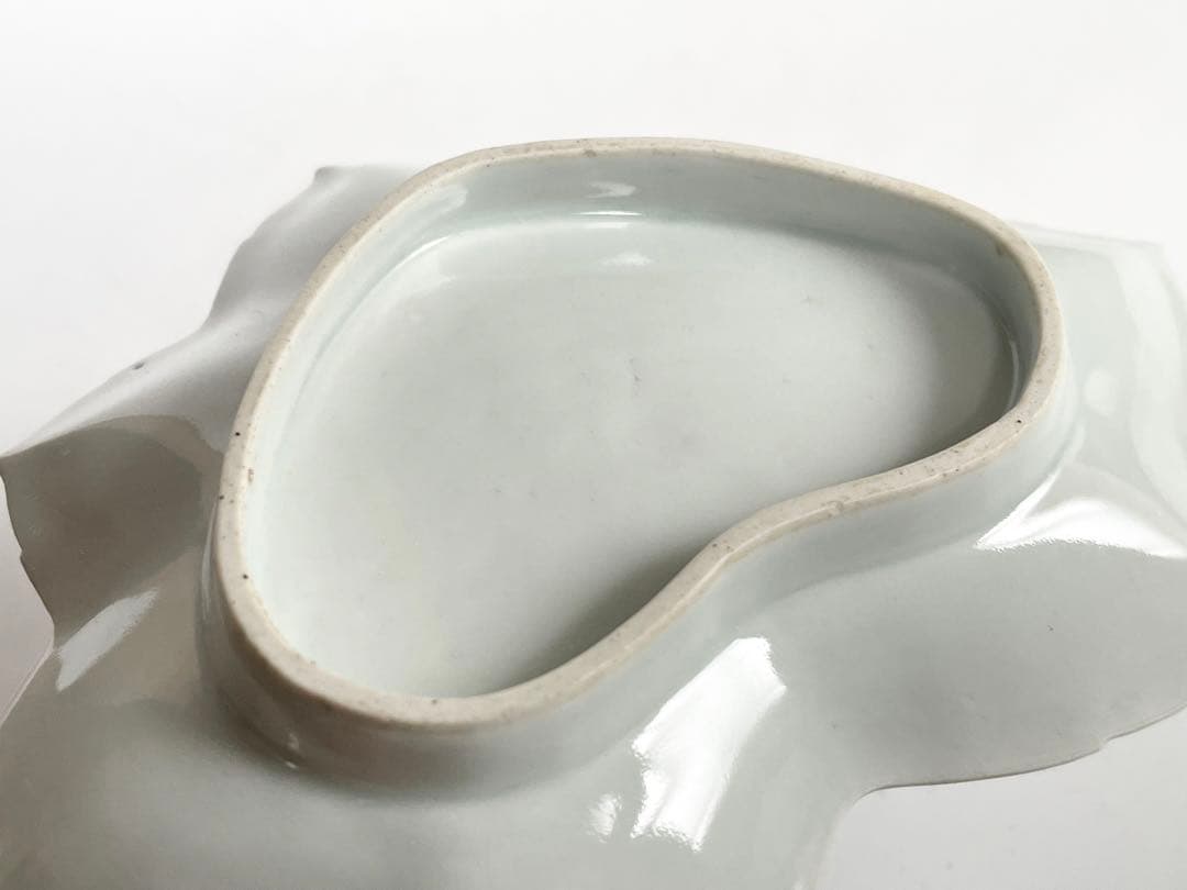 骨董　アンティーク　藍九谷　染付如意雲文楓形皿　変形皿