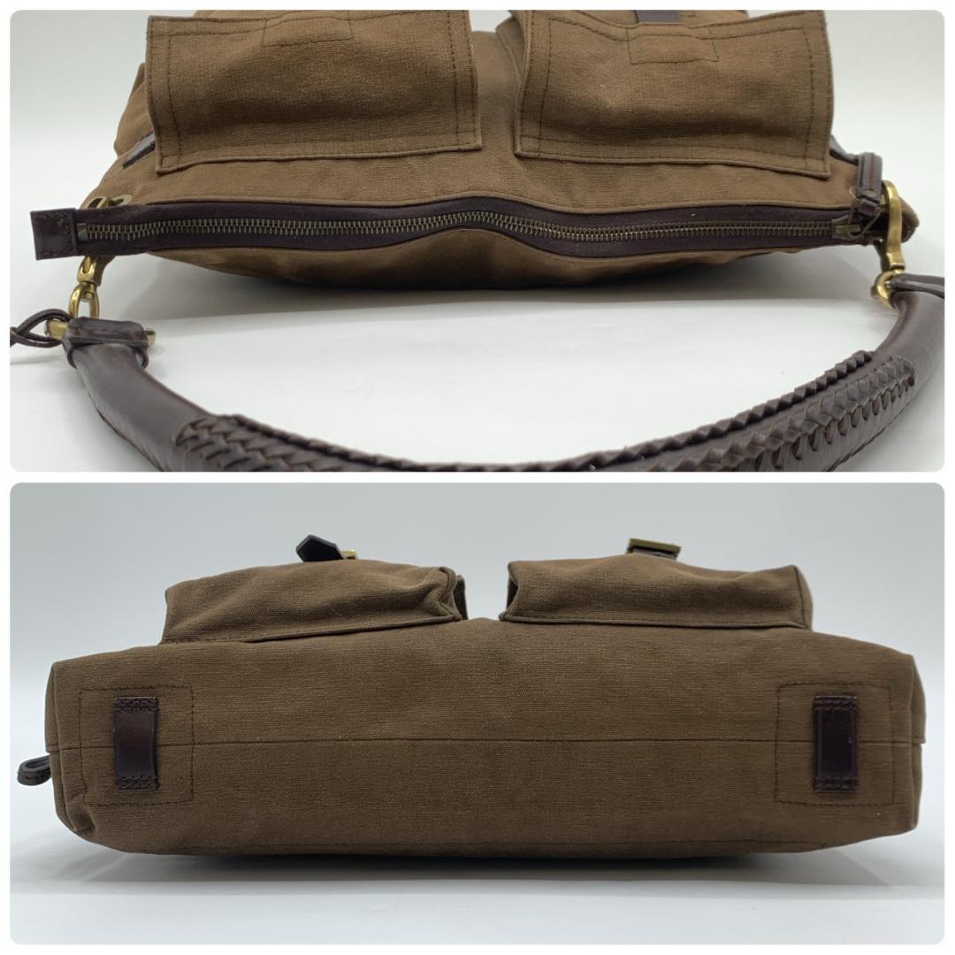 オールドグッチ ショルダーバッグ ハンドバック 真鍮色 キャンバス レザー