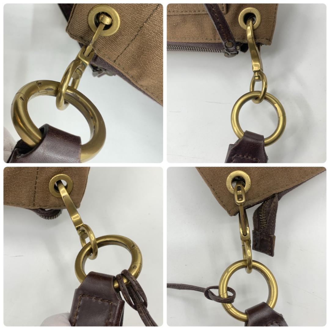 オールドグッチ ショルダーバッグ ハンドバック 真鍮色 キャンバス レザー