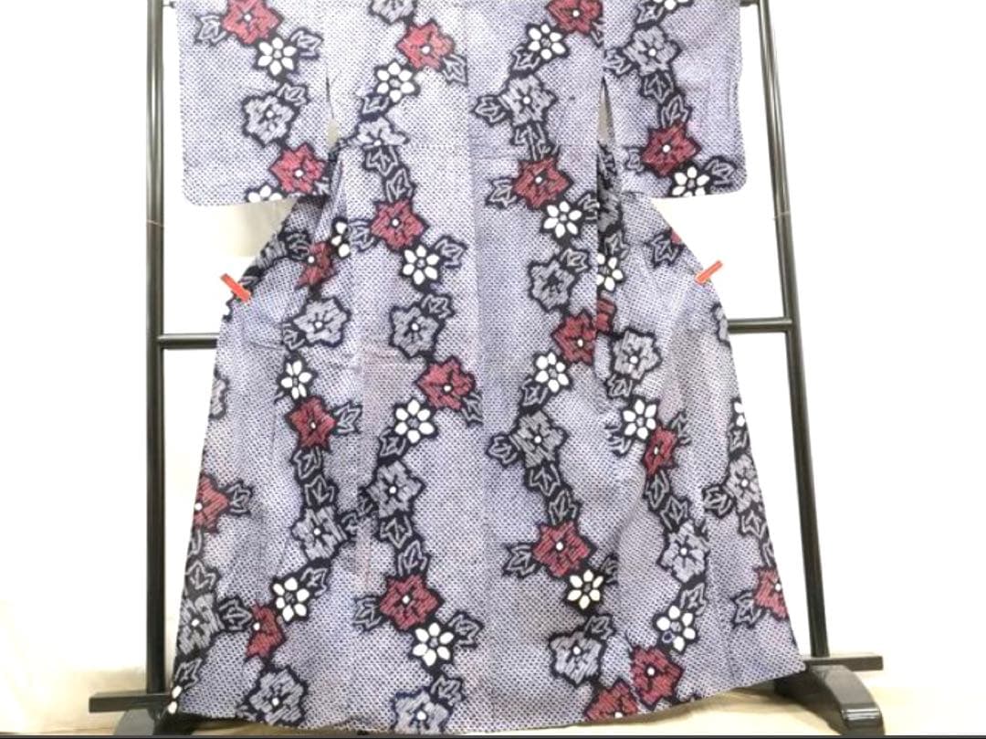 高身長の方にも 粋な大人の浴衣 ◆ 有松絞り シンプルな花繋ぎ 逸品