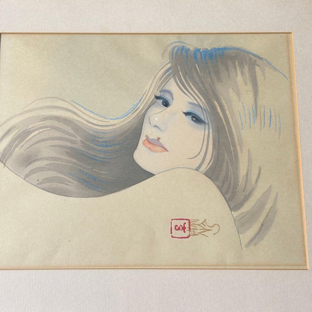 岩田専太郎 木版画三撰 『女ごころ』 「はじらい」 額装 美人画 アダチ版画 B