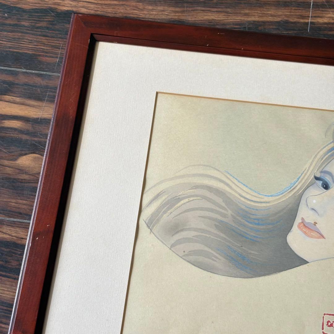 岩田専太郎 木版画三撰 『女ごころ』 「はじらい」 額装 美人画 アダチ版画 B