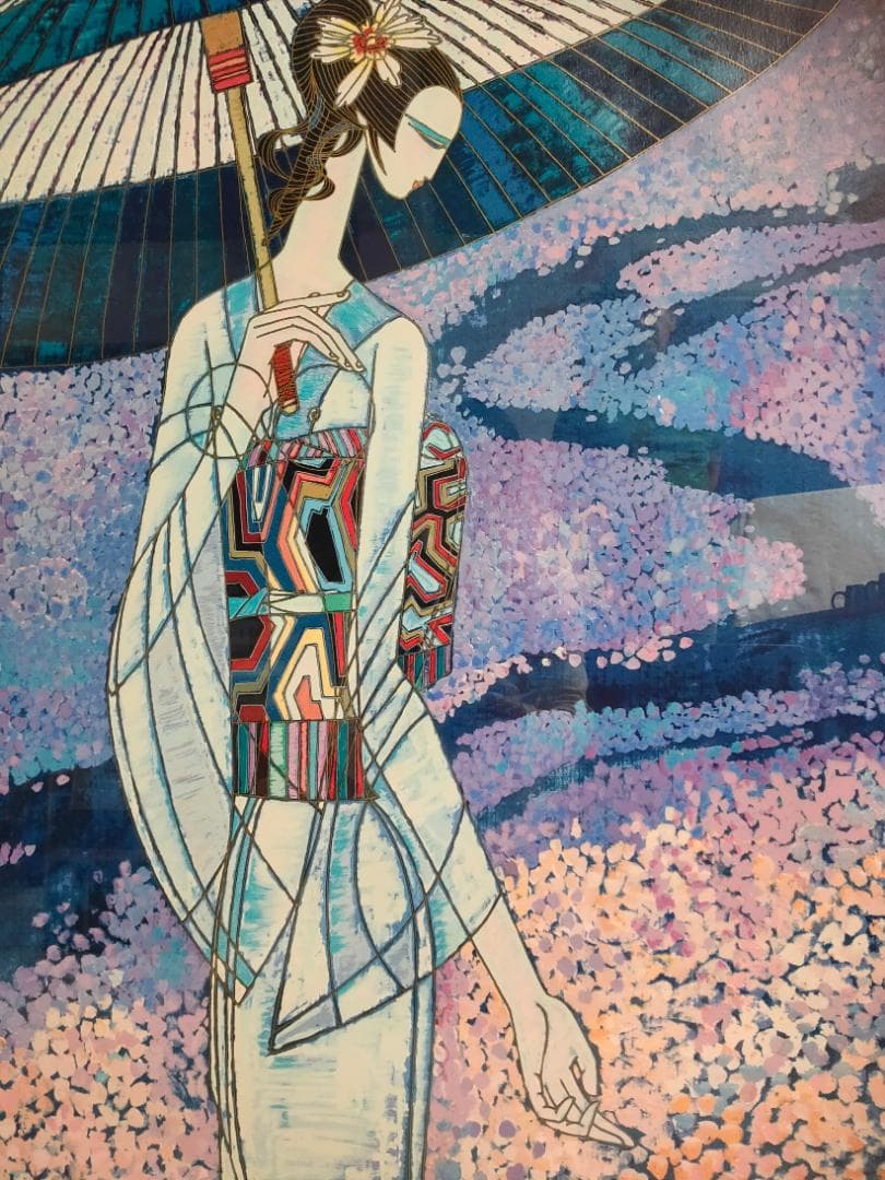 【真作】　丁紹光　ティン・シャオカン　「春の雨」　シルクスクリーン　直筆サイン