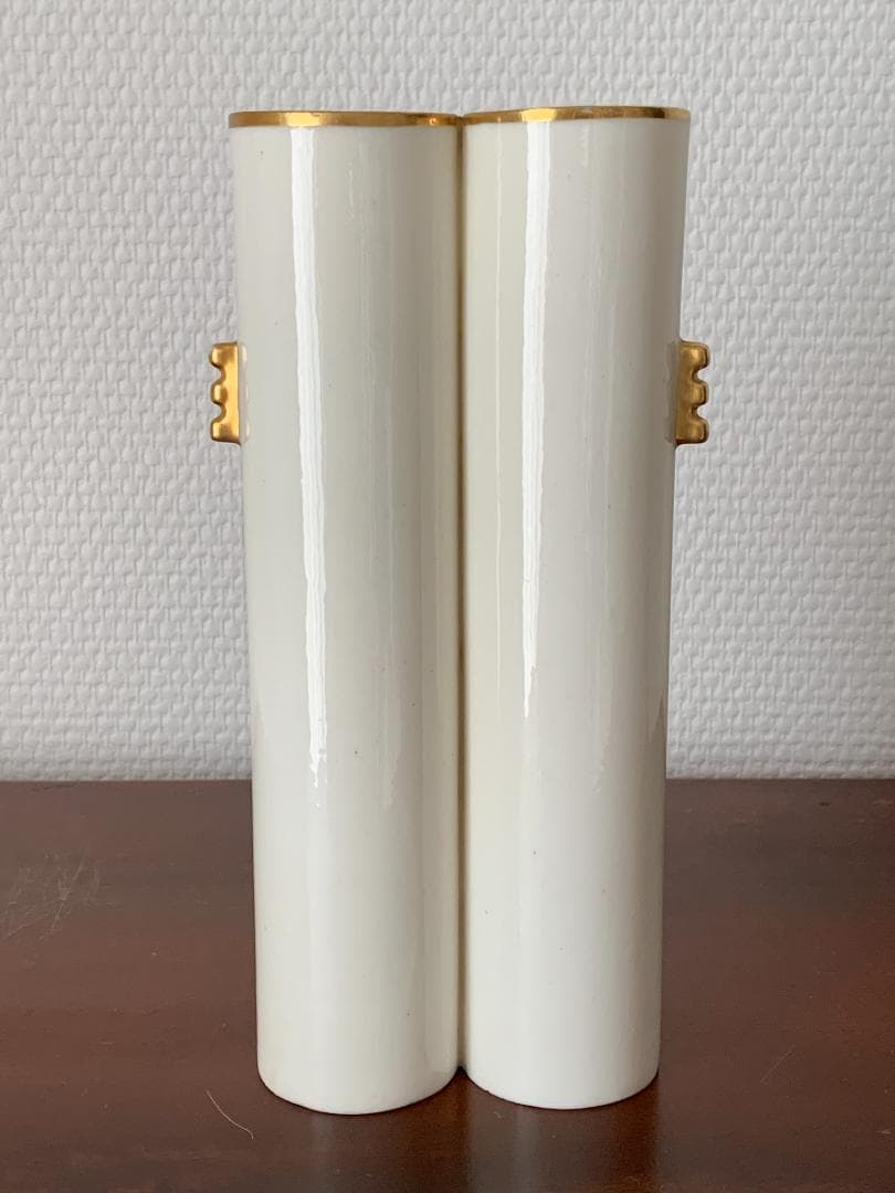 ✨特別価格✨ロイヤルウースター金彩耳付き花鳥文様3連管の花瓶　英国アンティーク