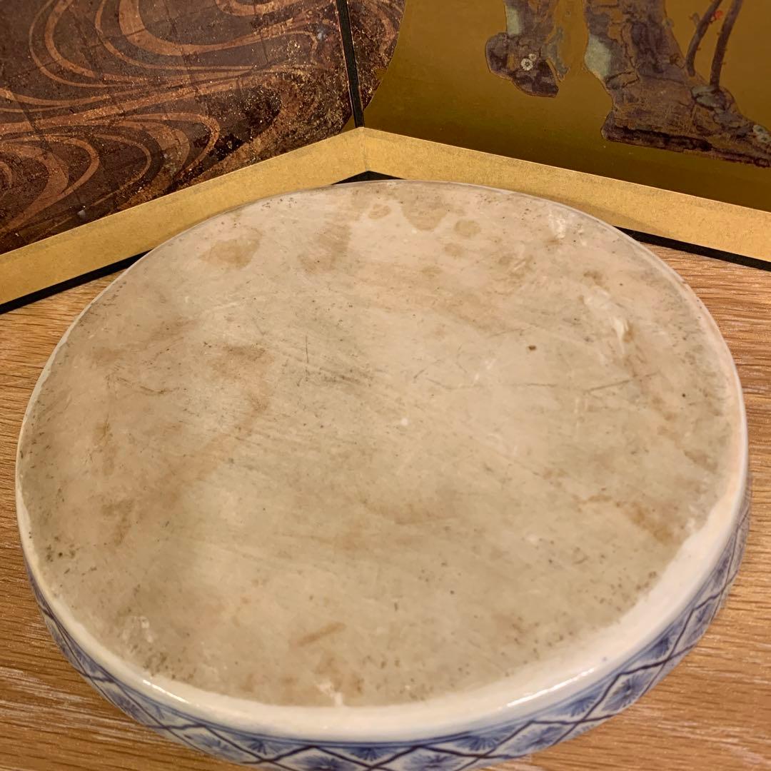 アンティーク　中国美術　極密画工　山水染付皿　1客