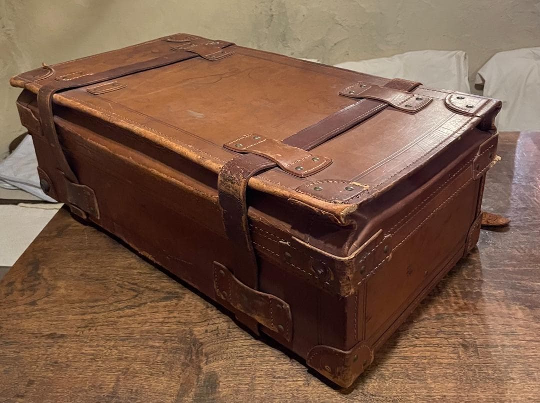 アンティーク レザー トランク 本革 特大 ヌメ革 キャメル キャリー ケース
