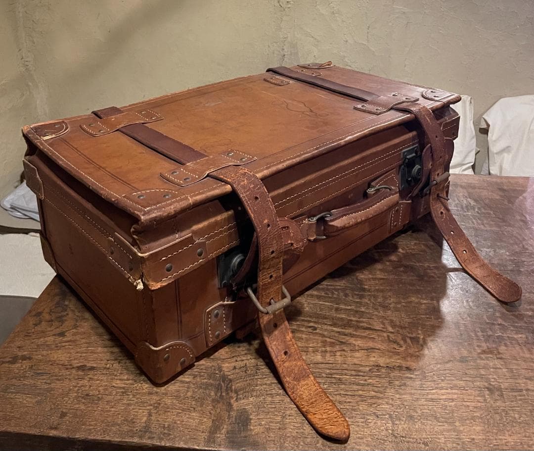 アンティーク レザー トランク 本革 特大 ヌメ革 キャメル キャリー ケース