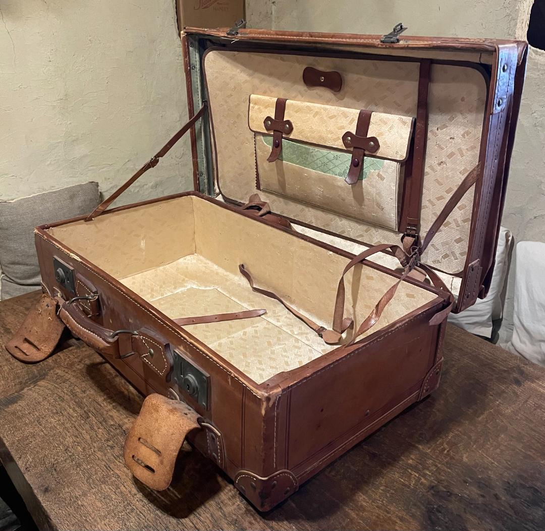 アンティーク レザー トランク 本革 特大 ヌメ革 キャメル キャリー ケース