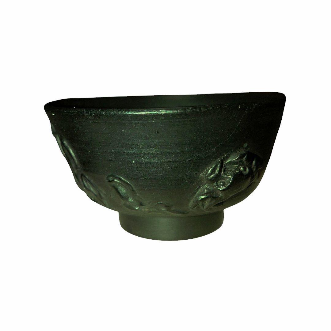 越後　新発田　米谷焼煎茶茶碗　蟹細工　明治レトロ　希少