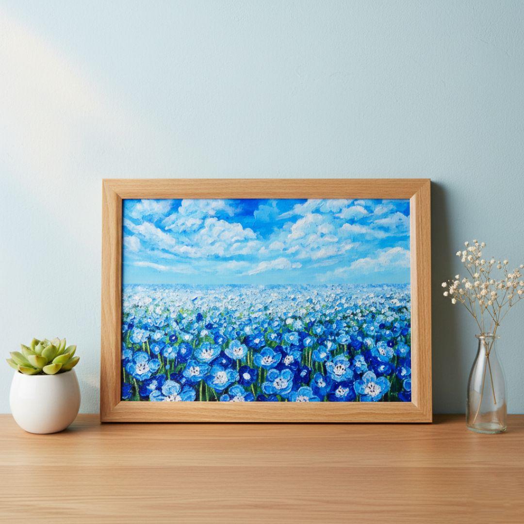 油絵 油彩 油彩画 絵画 絵【空と雲のネモフィラ】