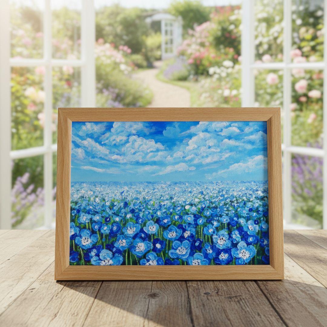 油絵 油彩 油彩画 絵画 絵【空と雲のネモフィラ】