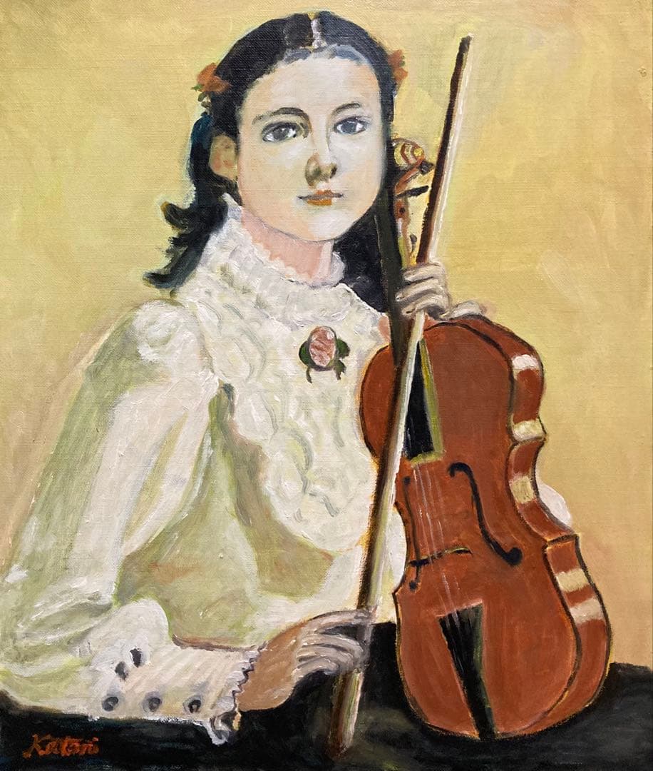 バイオリンと少女　油絵Ｆ８　絵画のみ